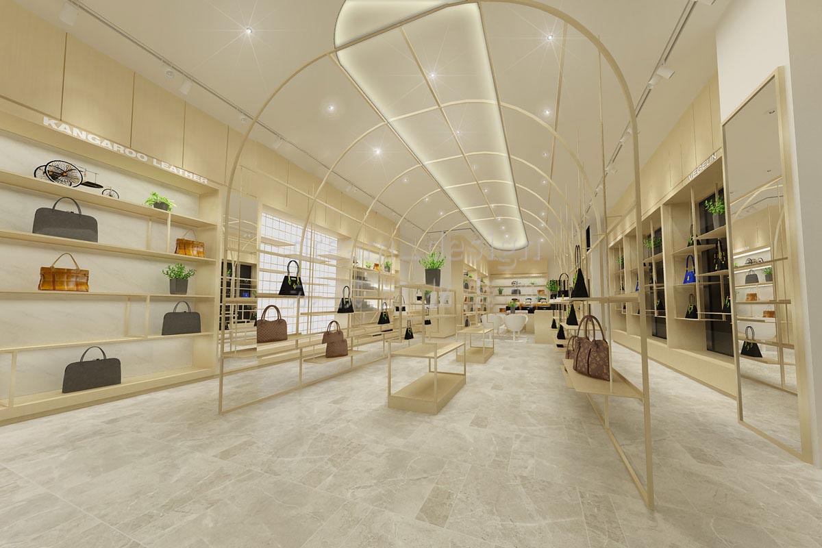 袋鼠皮具高橋店裝修設(shè)計效果圖_長沙高橋皮具城裝修_箱包店面裝修案例_長沙裝修公司_永祺商業(yè)裝飾